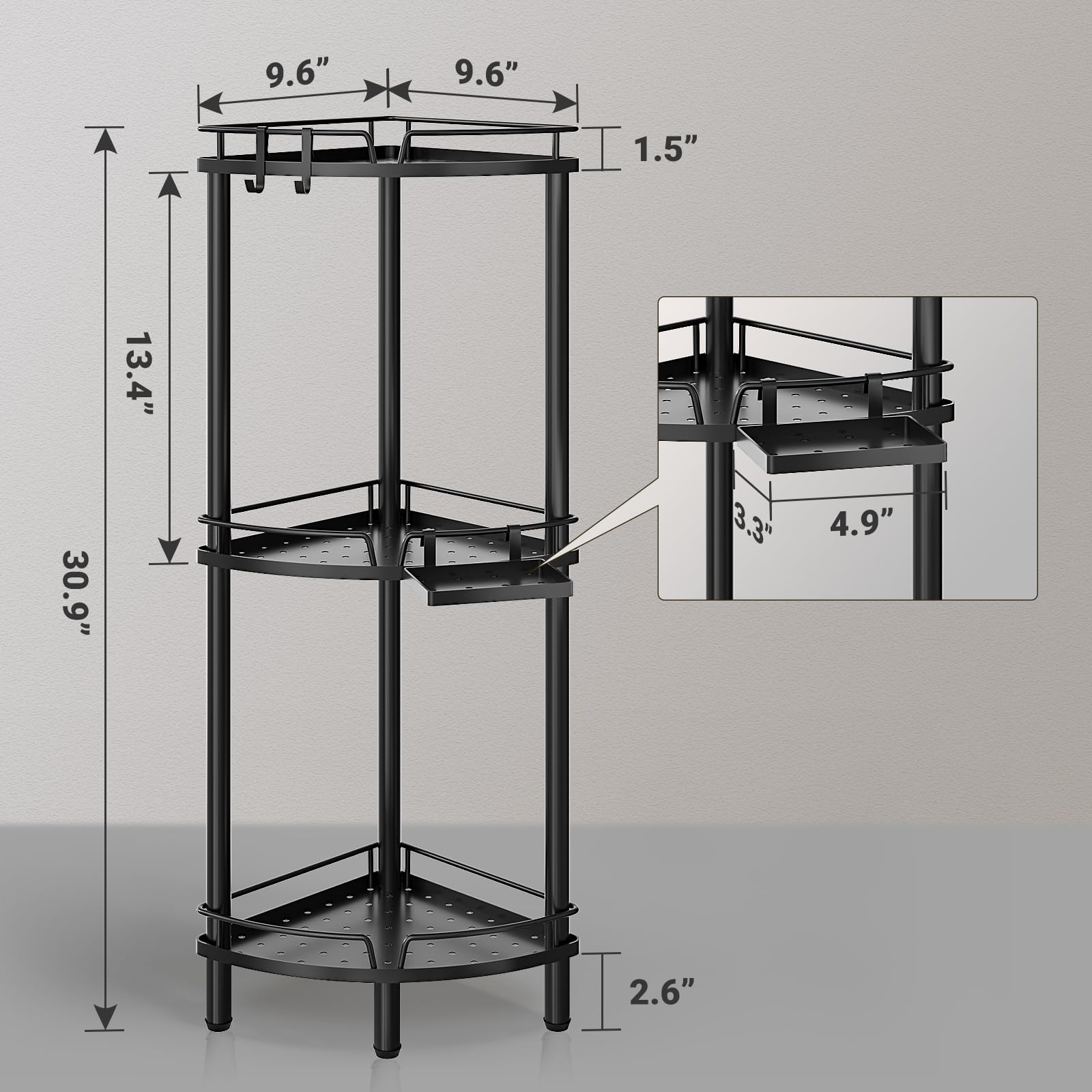 ELYKEN three tier shower shelves maximizing vertical space for bath products