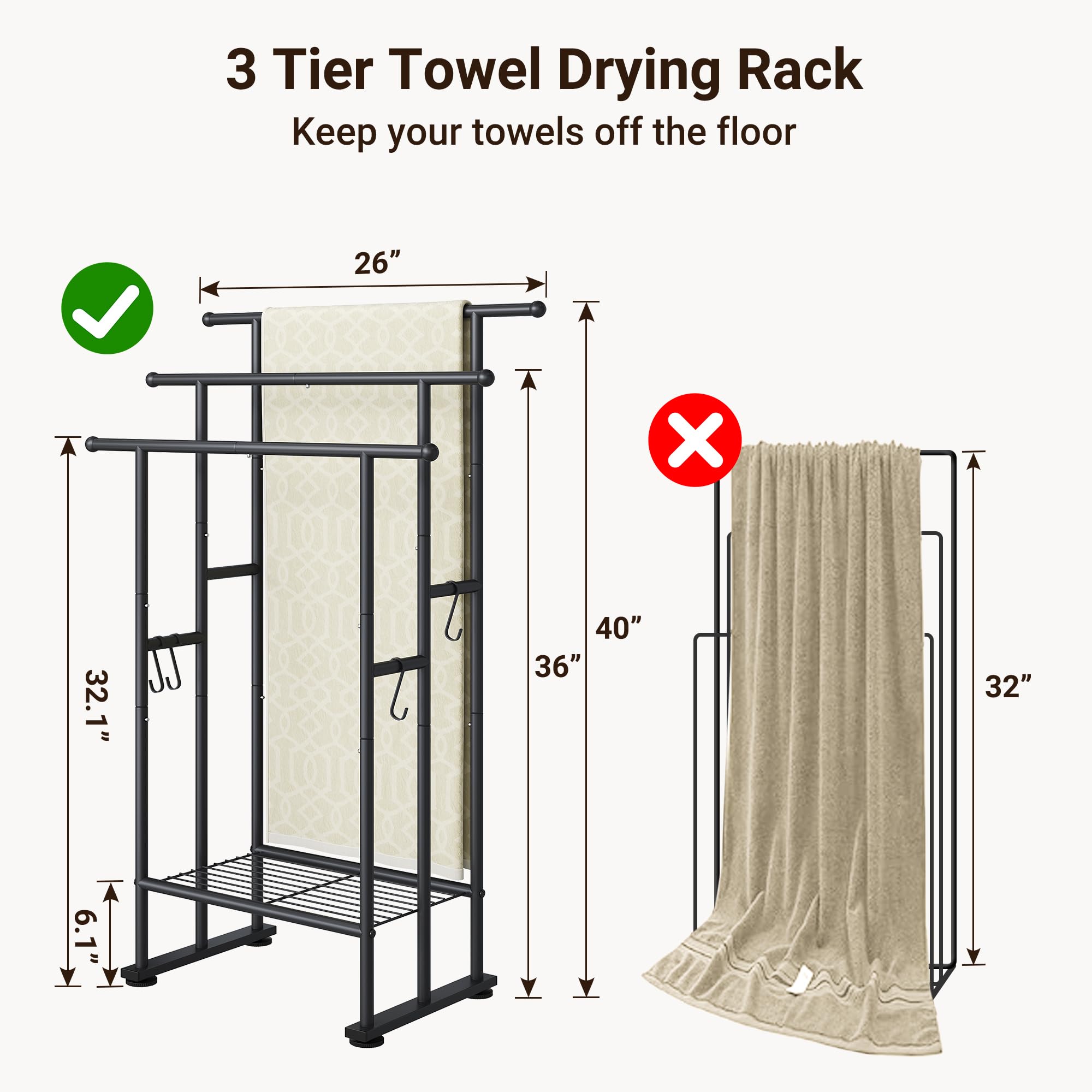 ELYKEN towel rack stand base and shelves provide extra storage