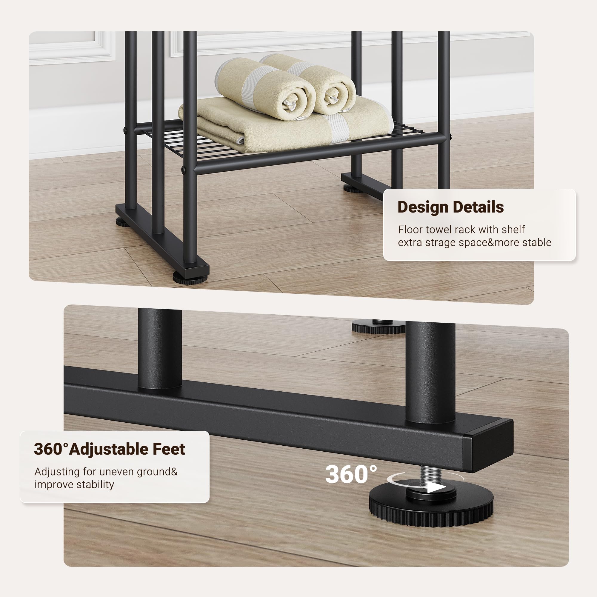 ELYKEN towel rack stand with movable hooks for flexible organization