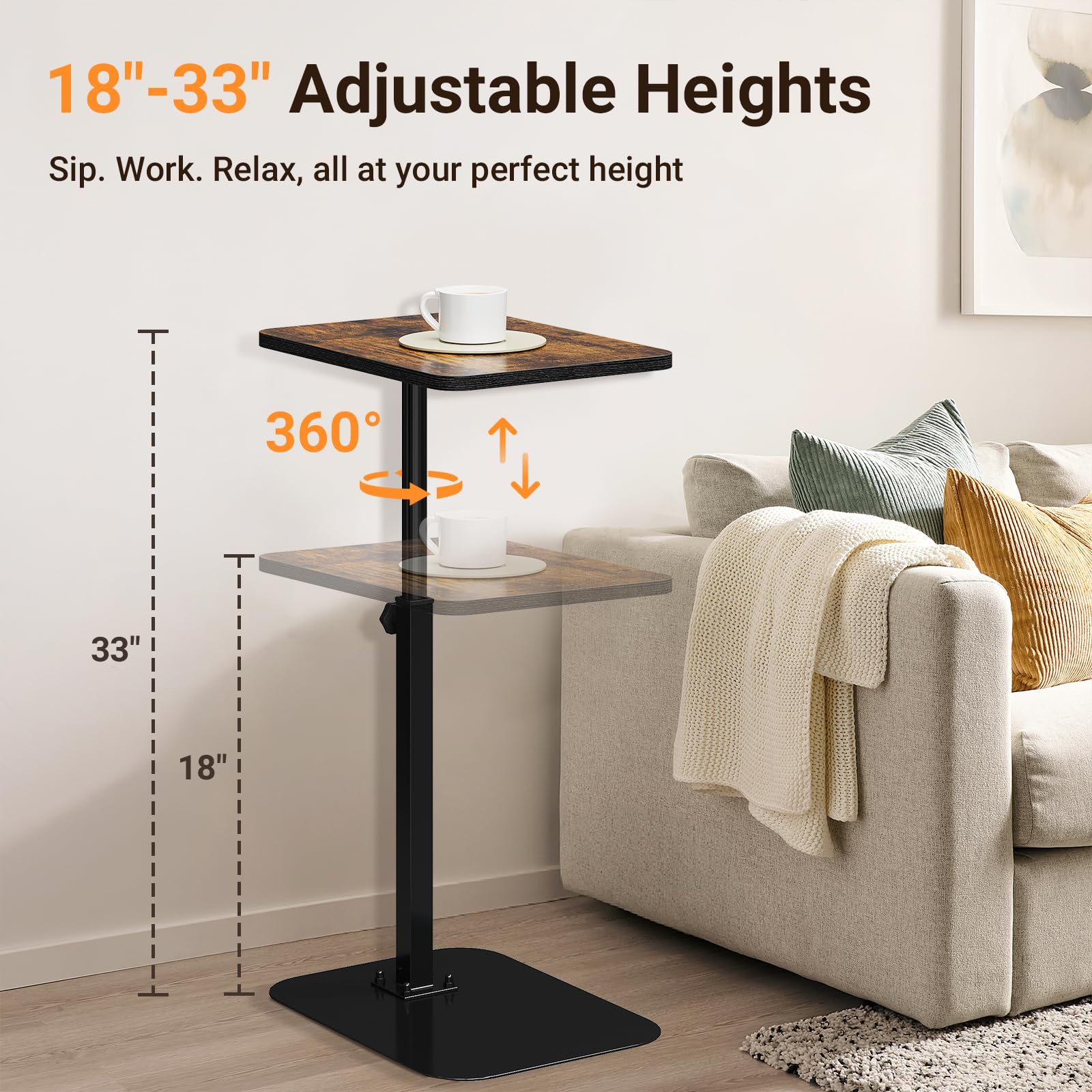 ELYKEN TV Tray Table: 360° swivel for flexible, all-angle reach.