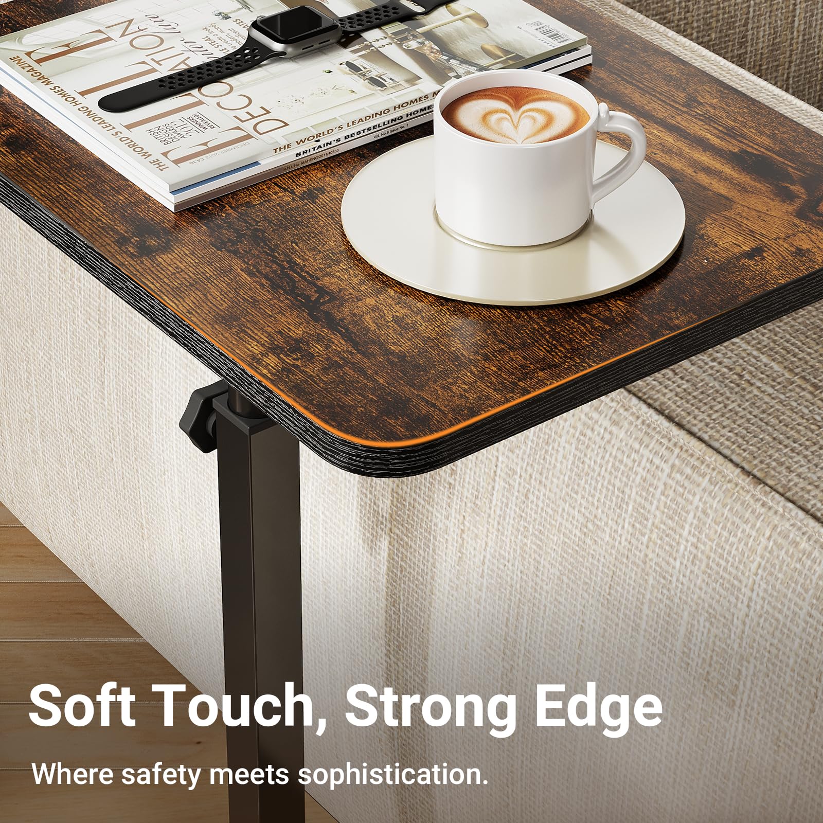 ELYKEN TV Tray Table: height adjustable from 18 to 33 inches for ergonomic use.