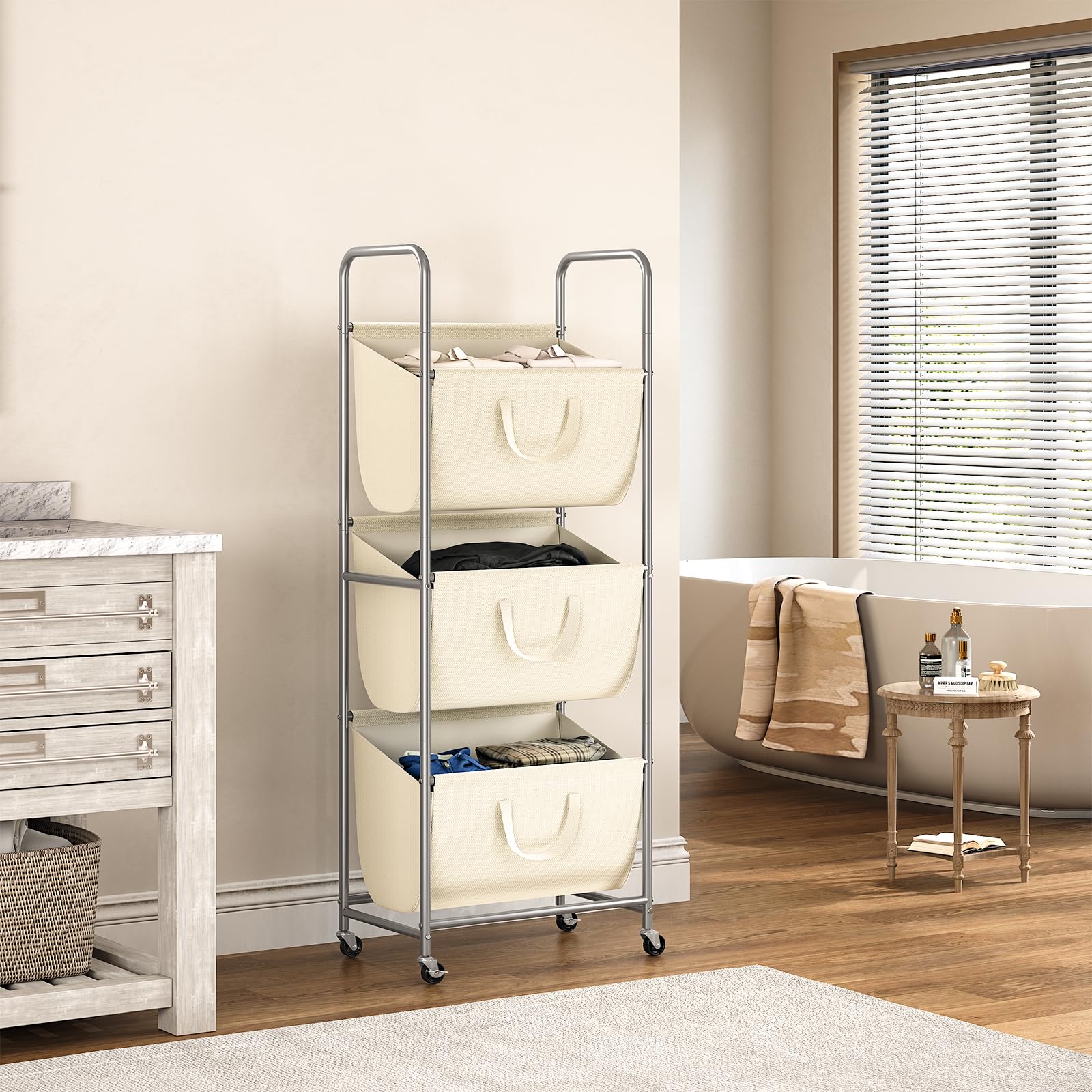 ELYKEN versatile setup for stationary sorting or mobile laundry tasks around the home.