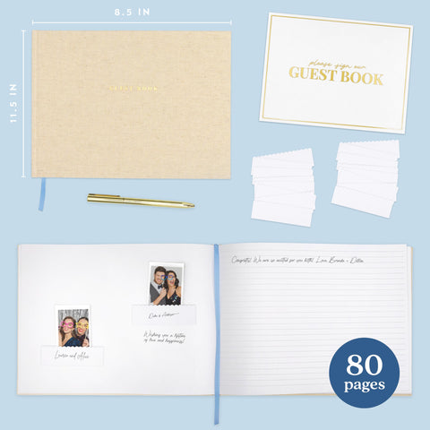ELYN linen guest book open flat design for easy signing by all guests