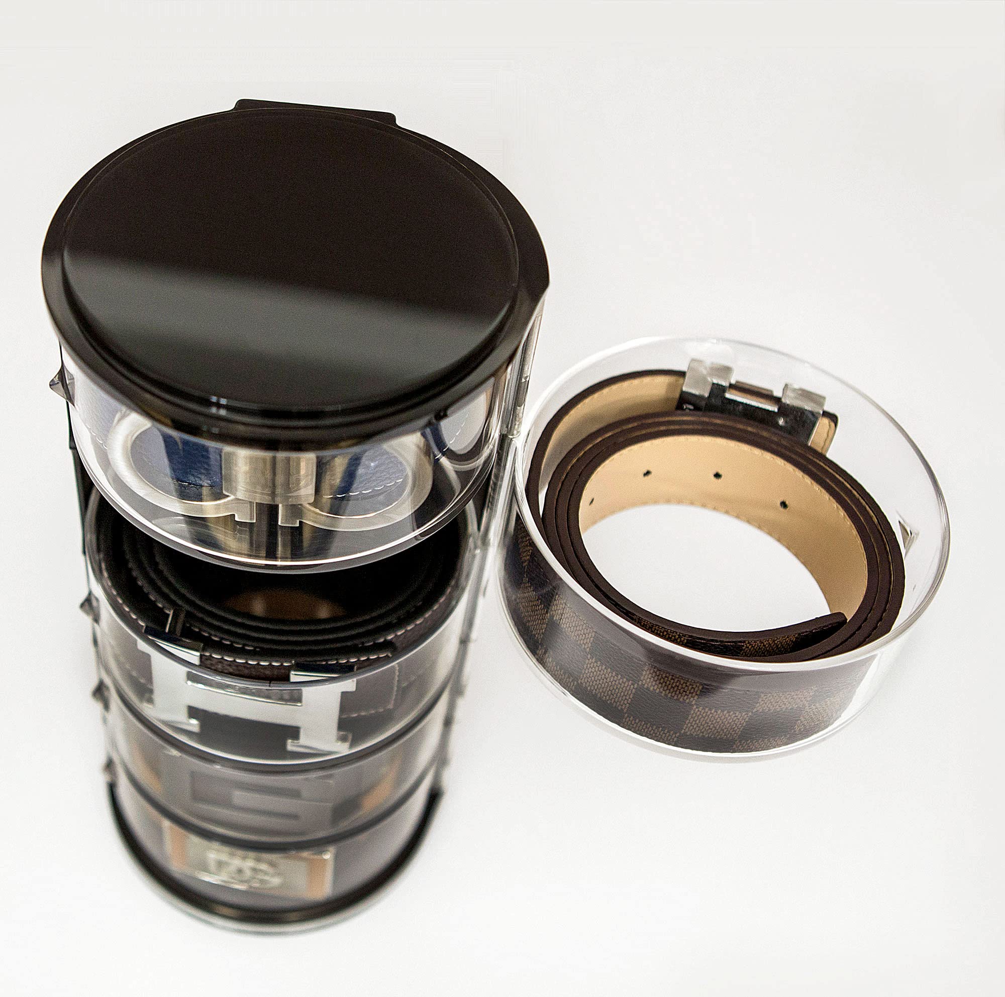 ELYPRO stackable acrylic unit expands vertical belt and accessory storage