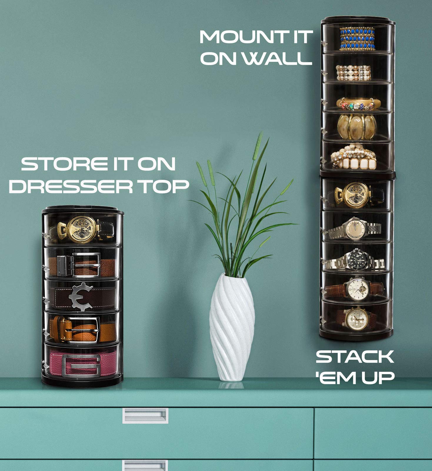 ELYPRO wall-mount belt storage saves space and keeps items visible