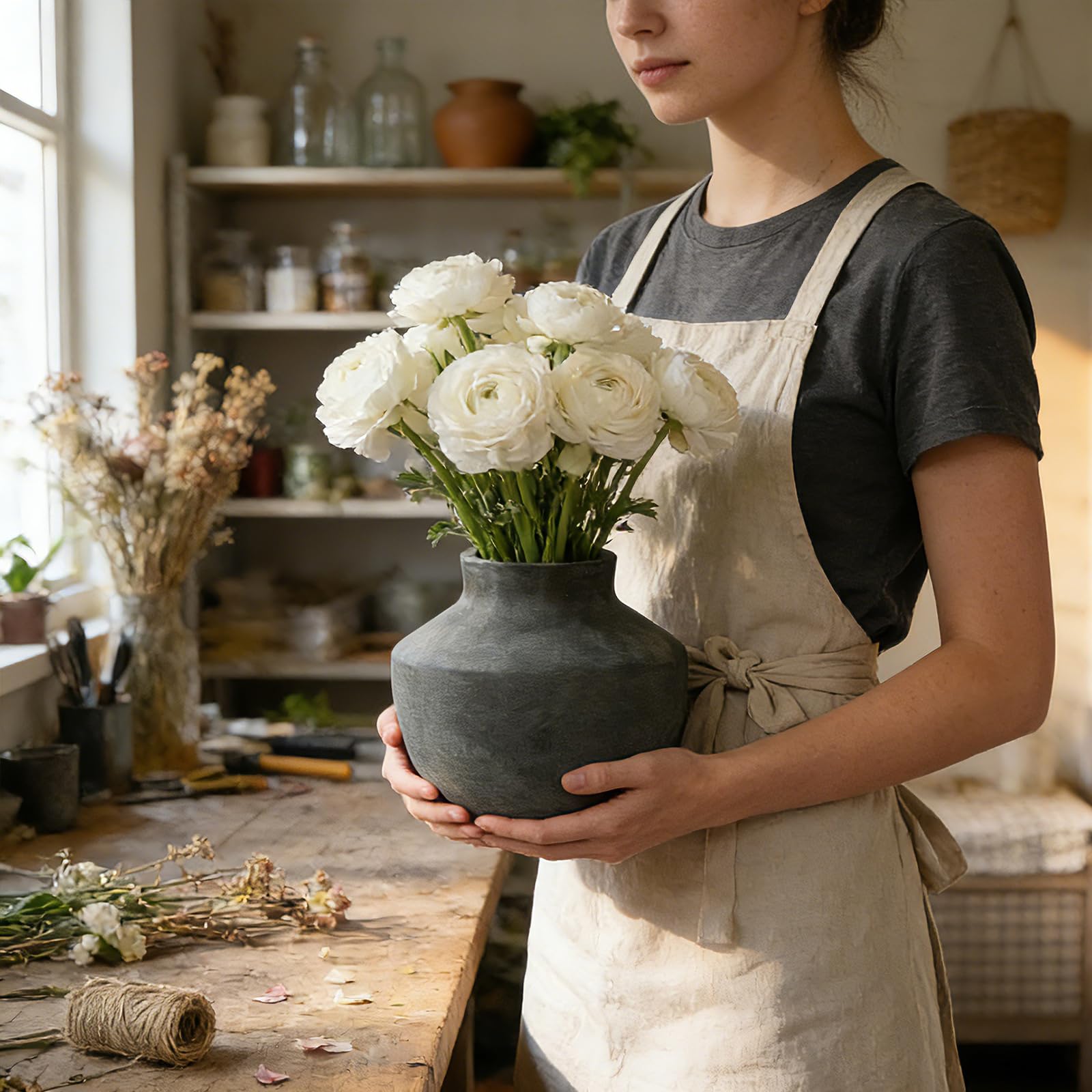 Boho decor vibe from the ELYSIIRENA vase on a shelf with warm textures.