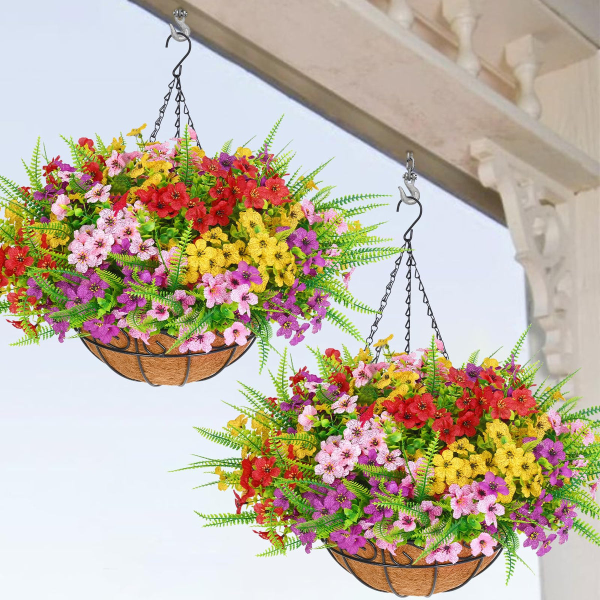 Elyum 2 pack outdoor hanging baskets full display for curb appeal