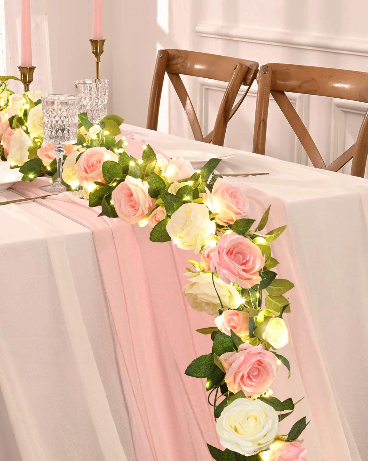 Elyum 4-pcs rose garland with 6.6 ft length for lush backdrop