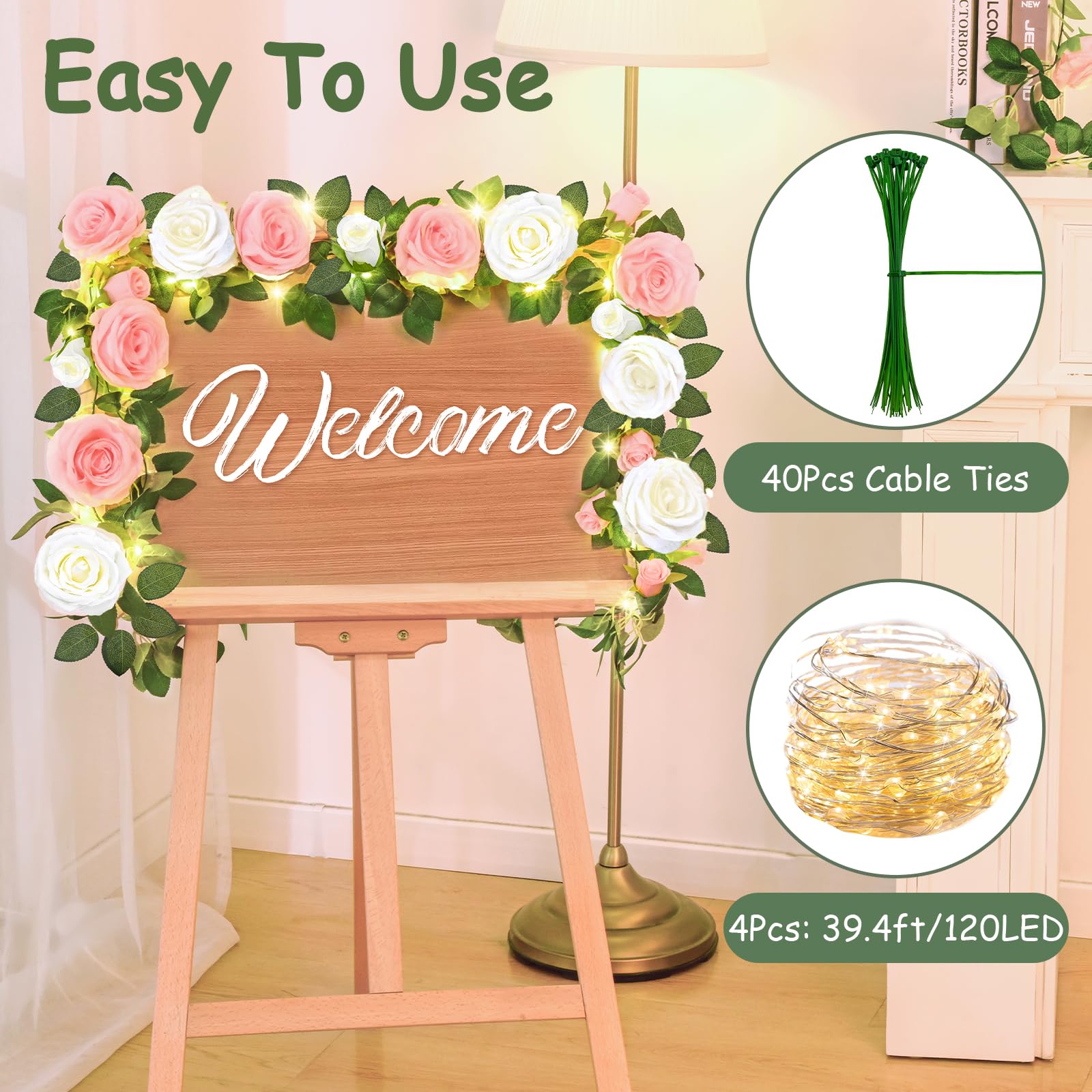 Elyum artificial silk roses garland soft to touch and realistic
