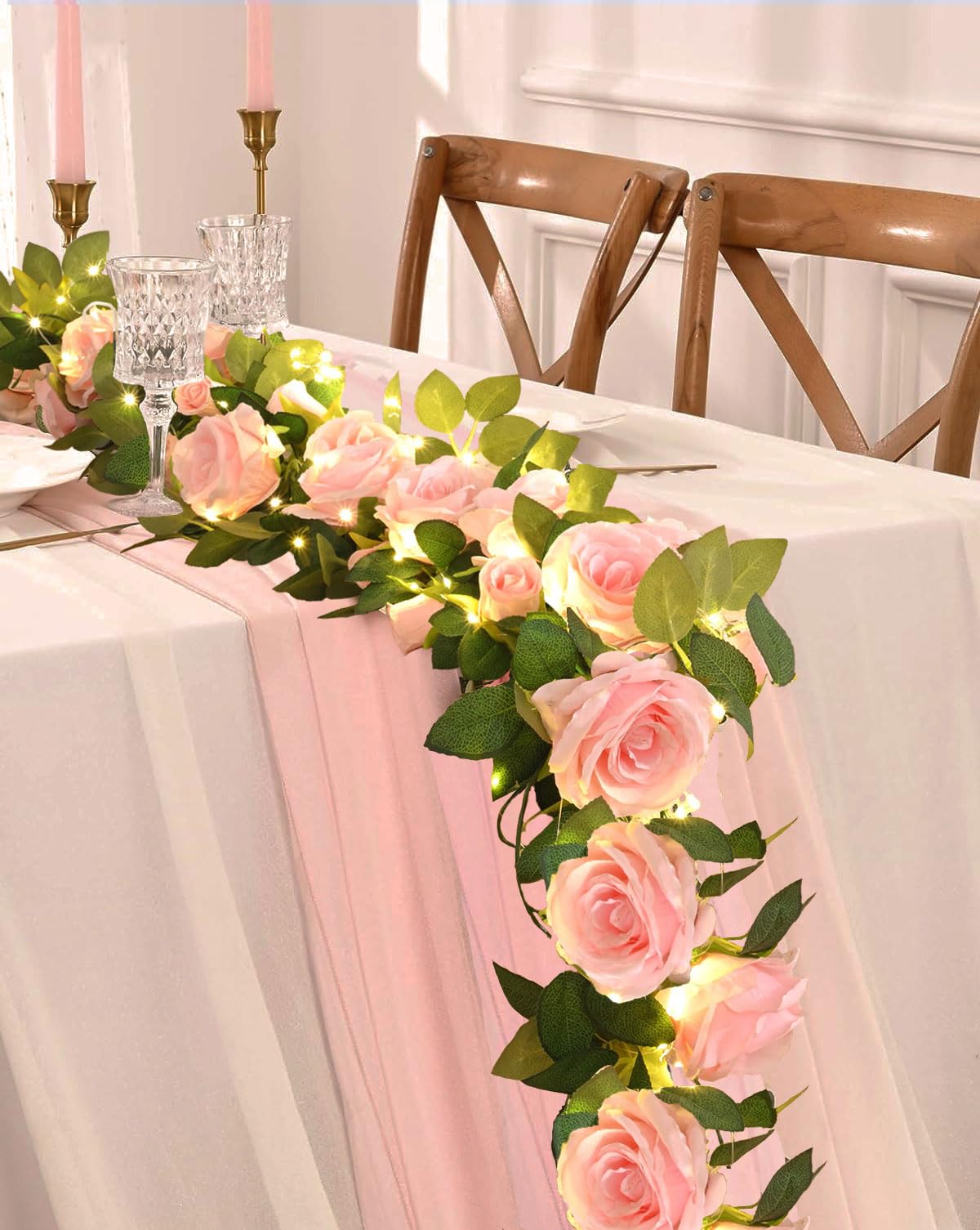 Elyum 4pc flower garland with roses adds romantic ambiance to weddings.