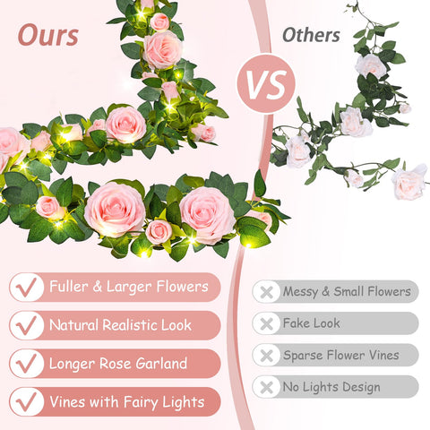 Elyum pink floral garland lights up rooms with a soft warm glow.