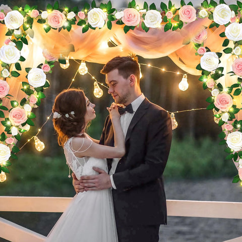 Elyum pink and white floral garland enhances room and party settings