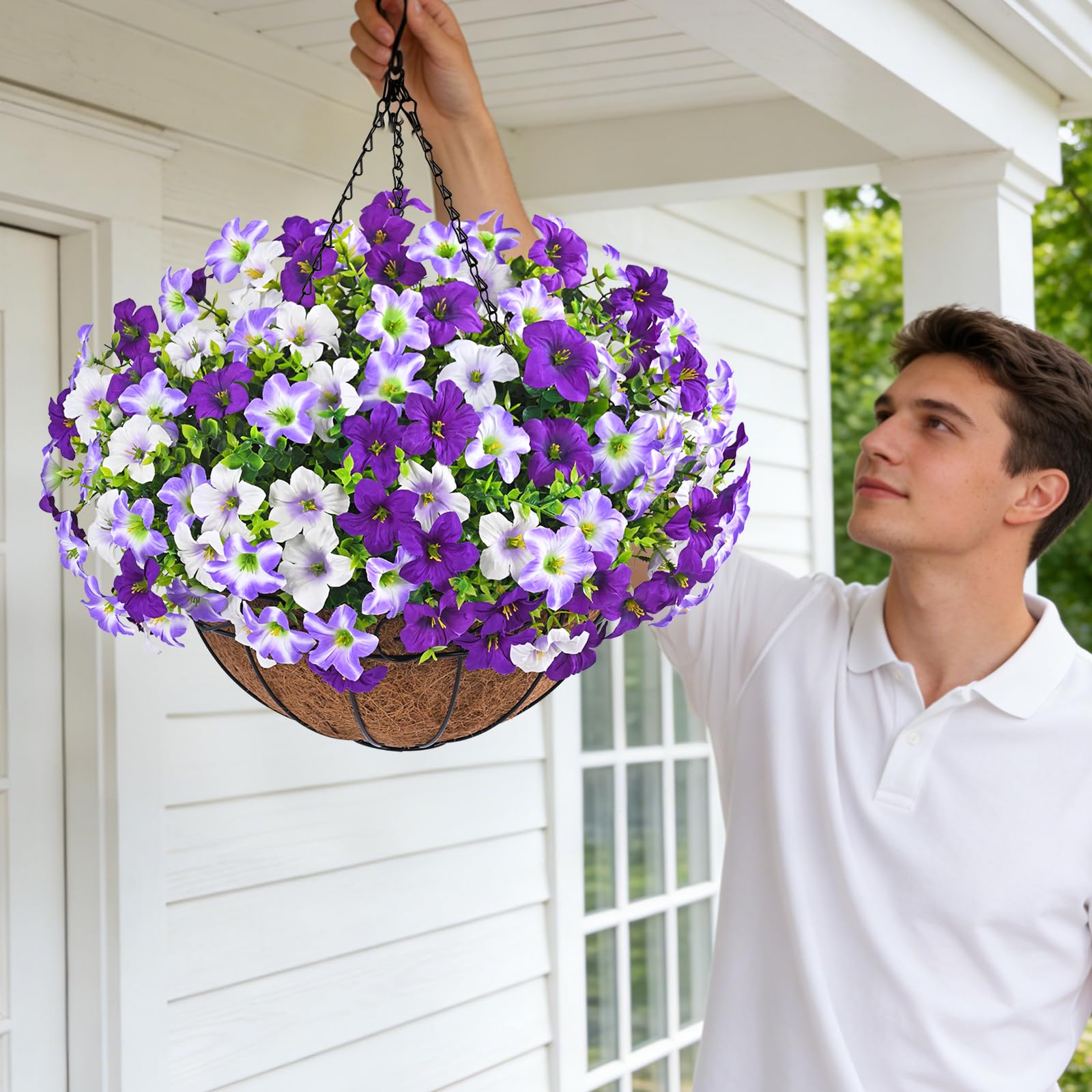 Elyum lifelike fake flowers enhancing window sills and porches.