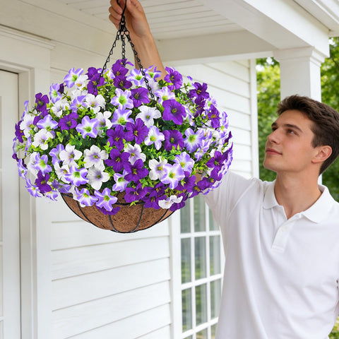 Elyum lifelike fake flowers enhancing window sills and porches.