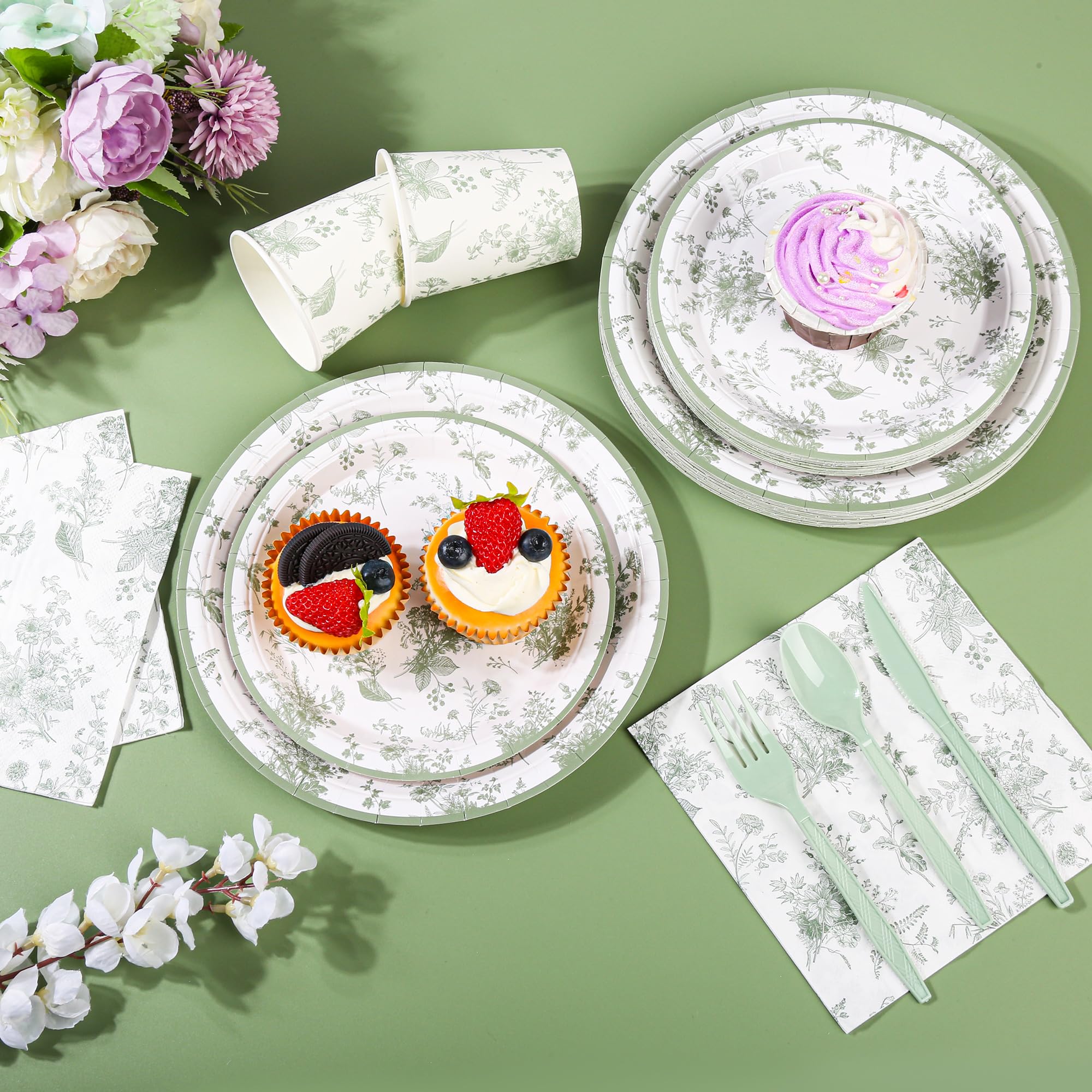Elyxio sage green floral cups for stylish beverages at events