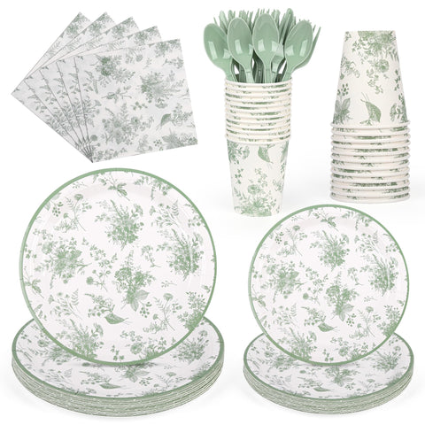 Elyxio sage green floral dinner plates for elegant garden parties