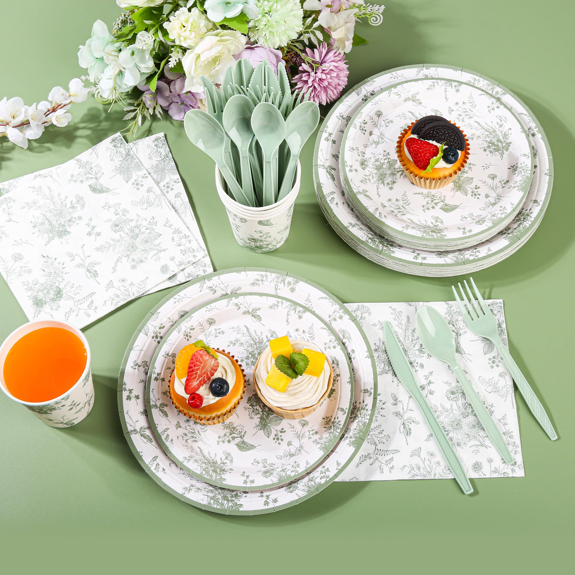 Elyxio sage green floral napkins protecting surfaces during spills