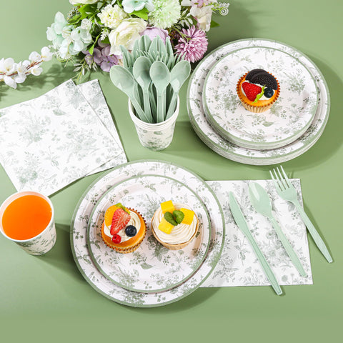 Elyxio sage green floral napkins protecting surfaces during spills