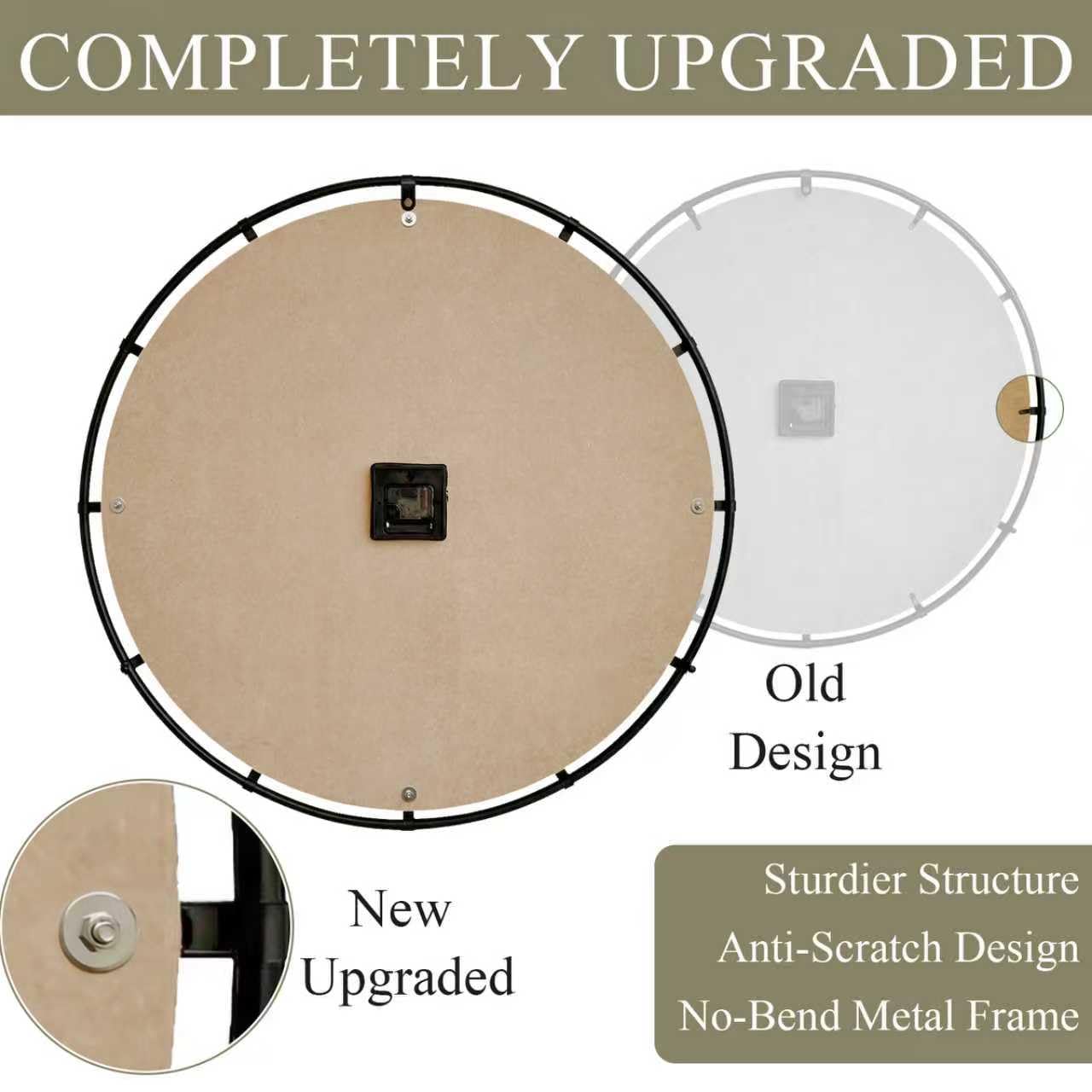 EMAX HOME 24-inch wall clock dial closeup emphasizes oversized Roman numerals for legibility