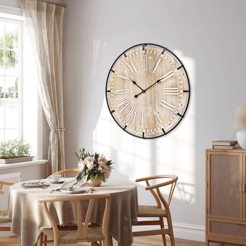 EMAX HOME wood and metal clock adds farmhouse charm to spaces