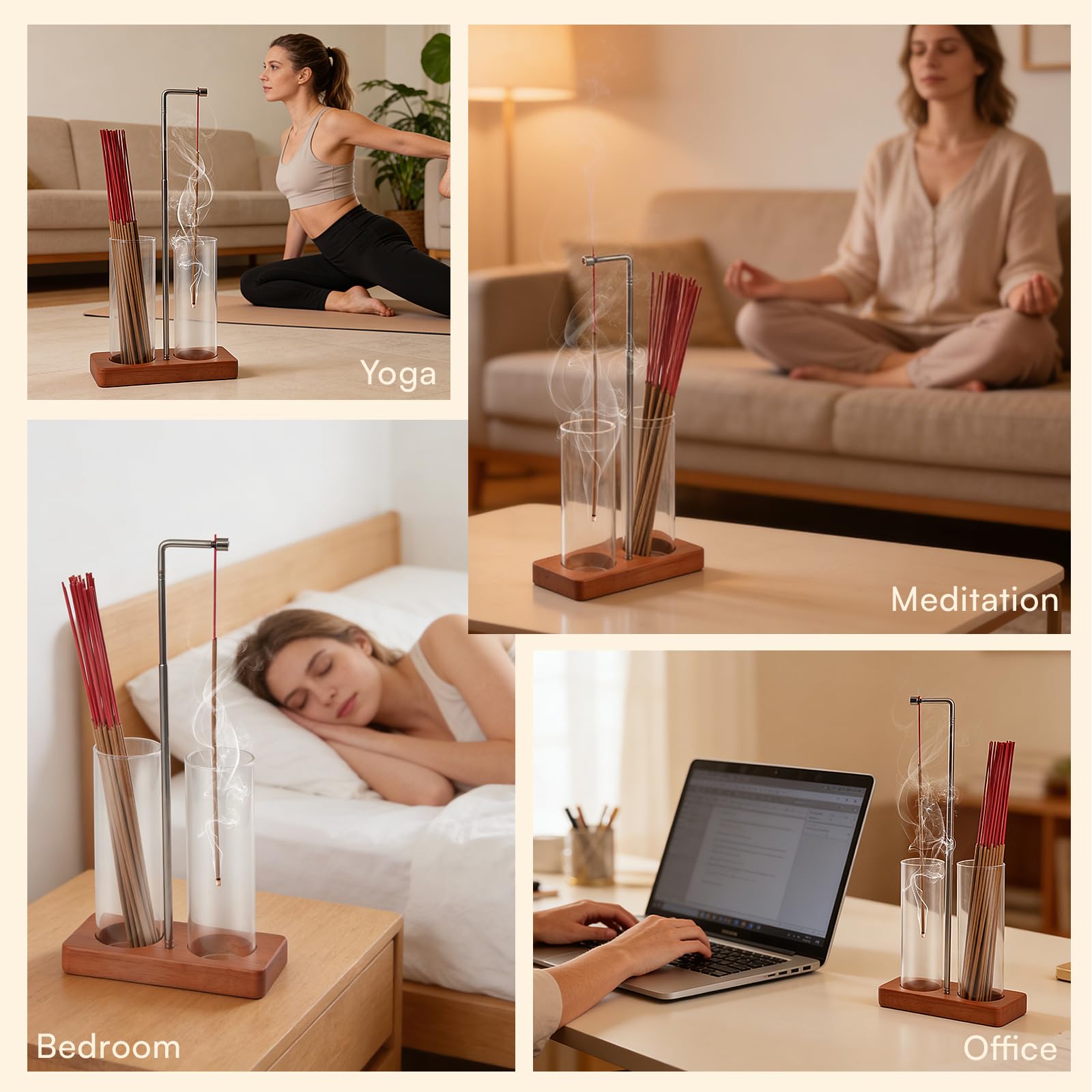 EMETE 2-in-1 incense holder fits living rooms, bedrooms, and meditation spaces with minimalist style.
