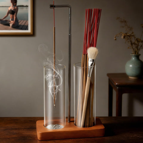 EMETE adjustable incense holder with vertical display and secure fit for mindful meditation.