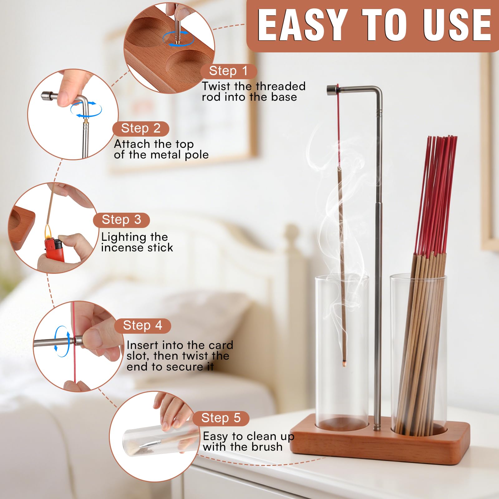 EMETE deepened wood base provides stability and prevents tipping during use.