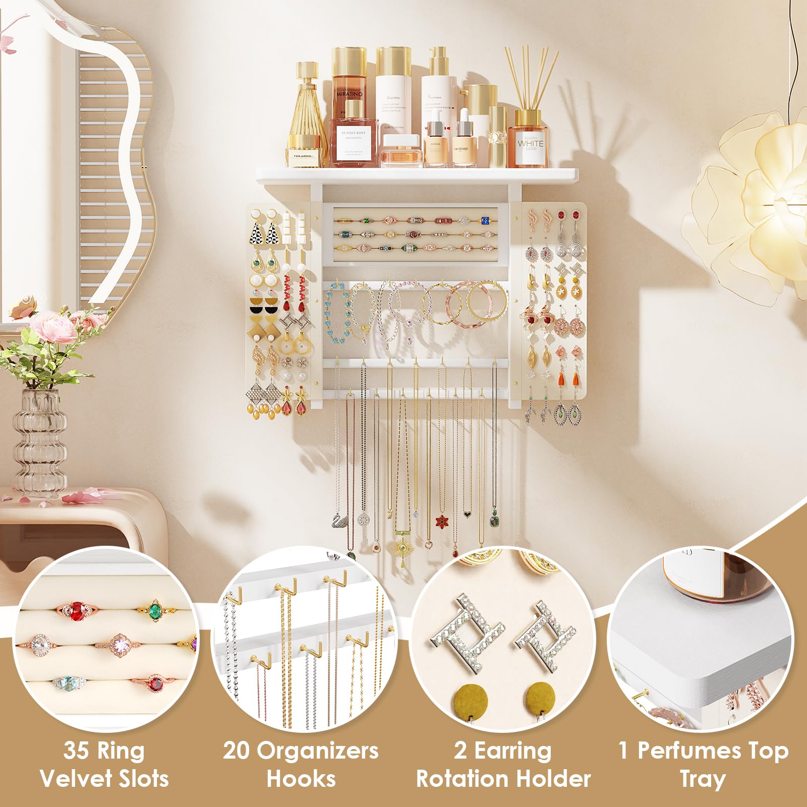 Emfogo rotating earring holders on both sides for quick access