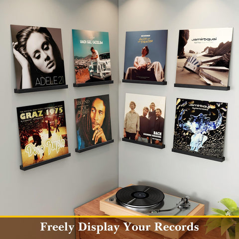 Emfogo living room vinyl display on wall-mounted shelves for chic decor