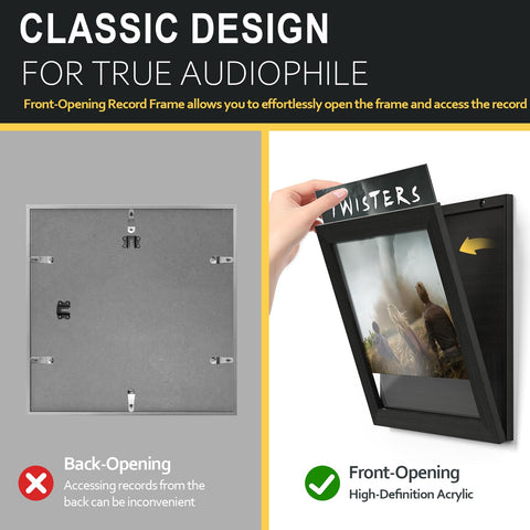 Emfogo vinyl frame on wall display setup, maximizing space for LP art