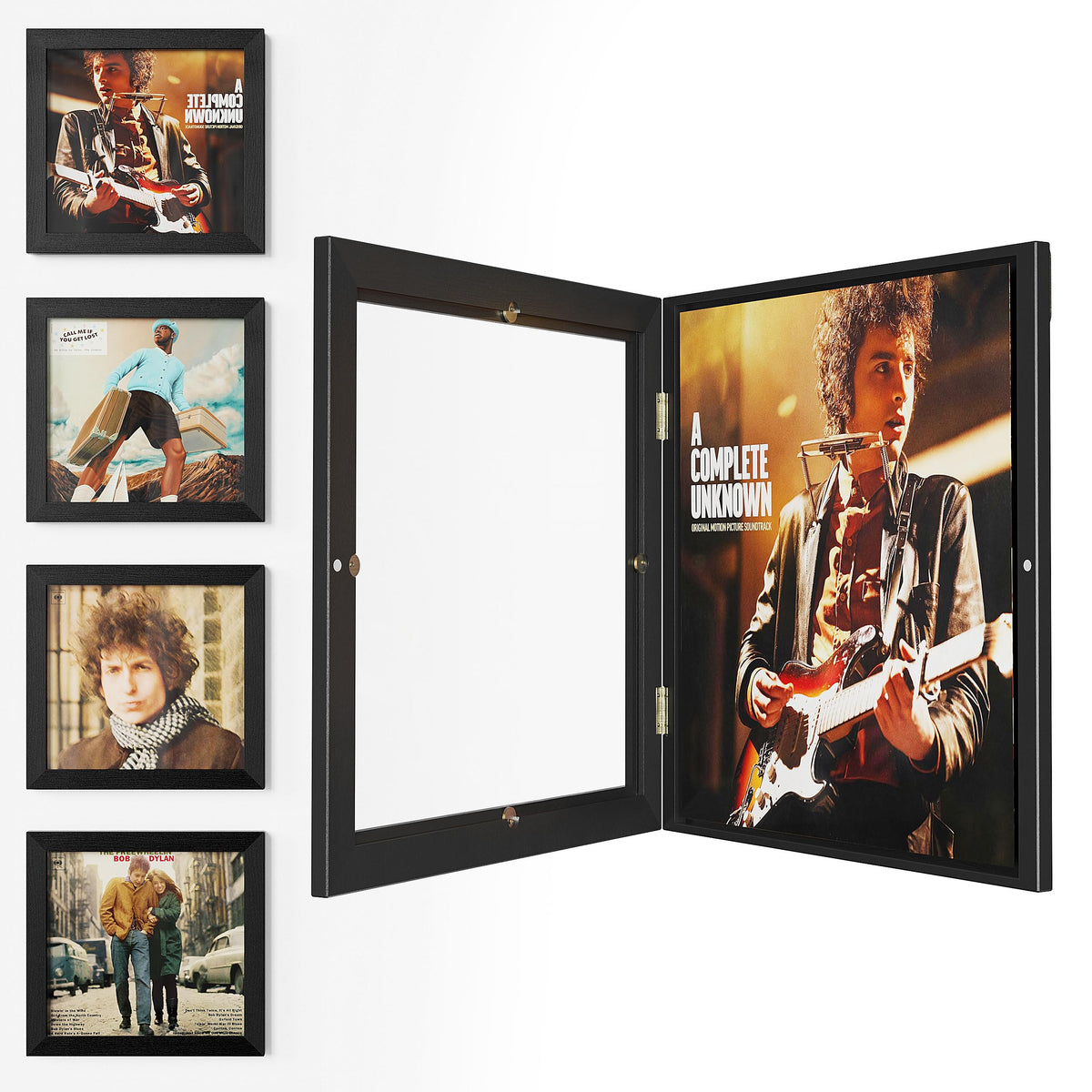 Emfogo vinyl frame with front-opening access for quick record changes.