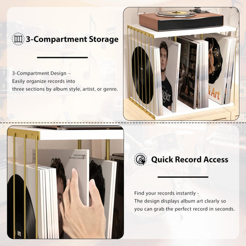 Emfogo three-compartment rails organize records by mood for quick browsing.