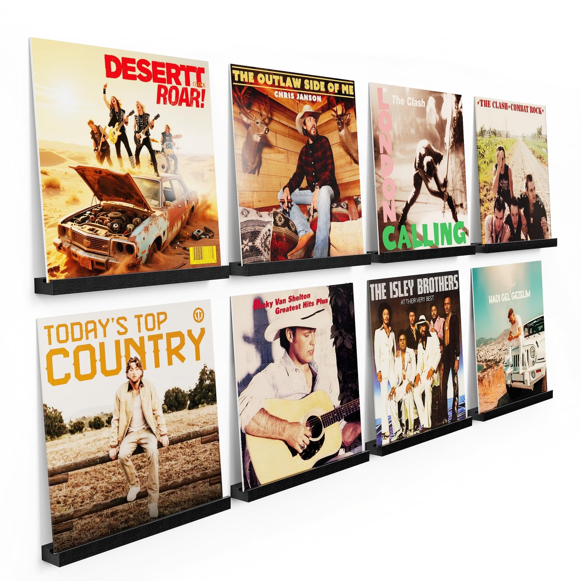 Emfogo vinyl wall mount shelf in black displaying records with space-saving style