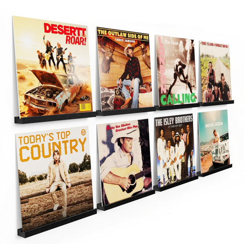 Emfogo vinyl wall mount shelf in black displaying records with space-saving style