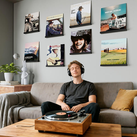 Emfogo wall-mounted storage keeps albums accessible and organized