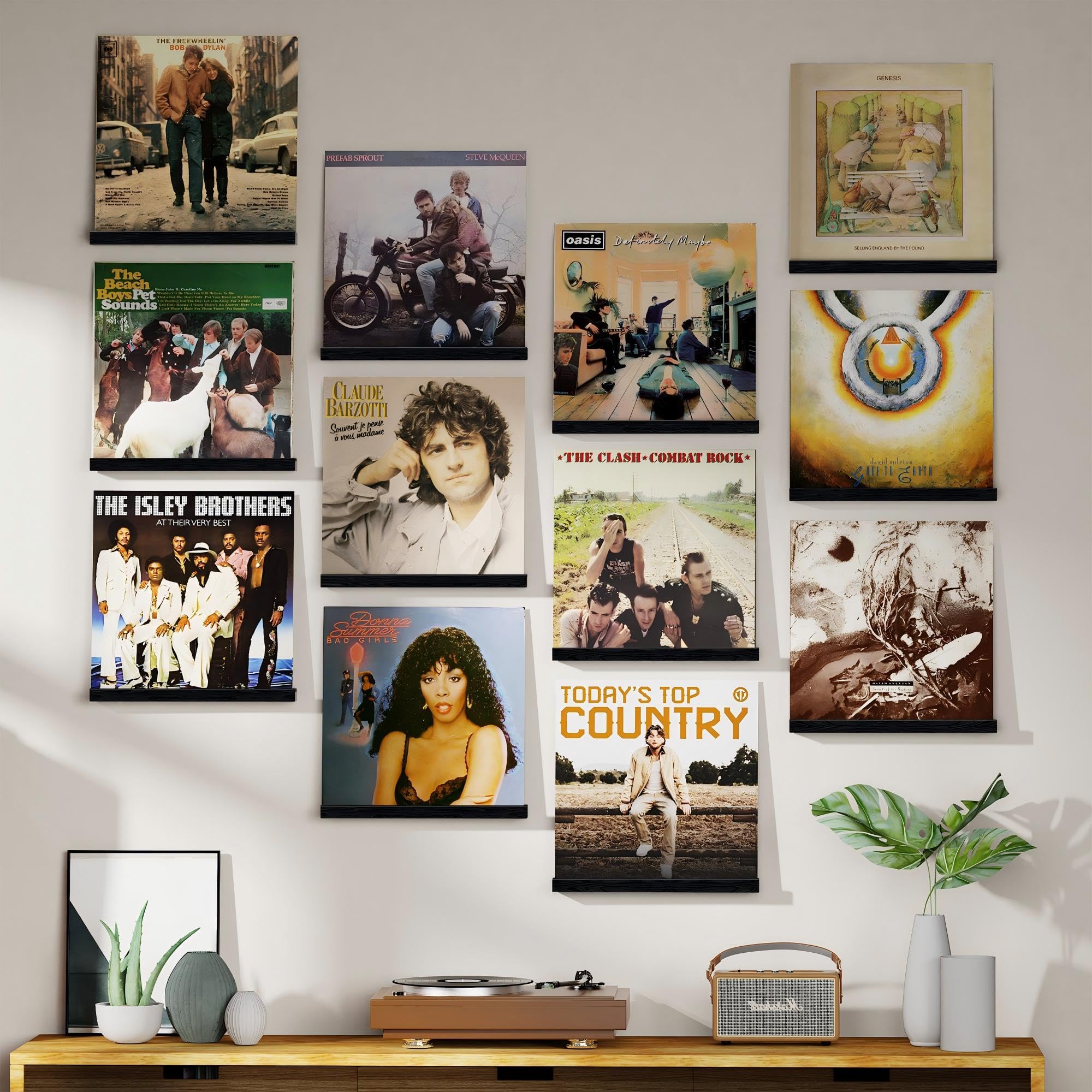 Emfogo wood record shelves floating display shows spines clearly while saving wall space.