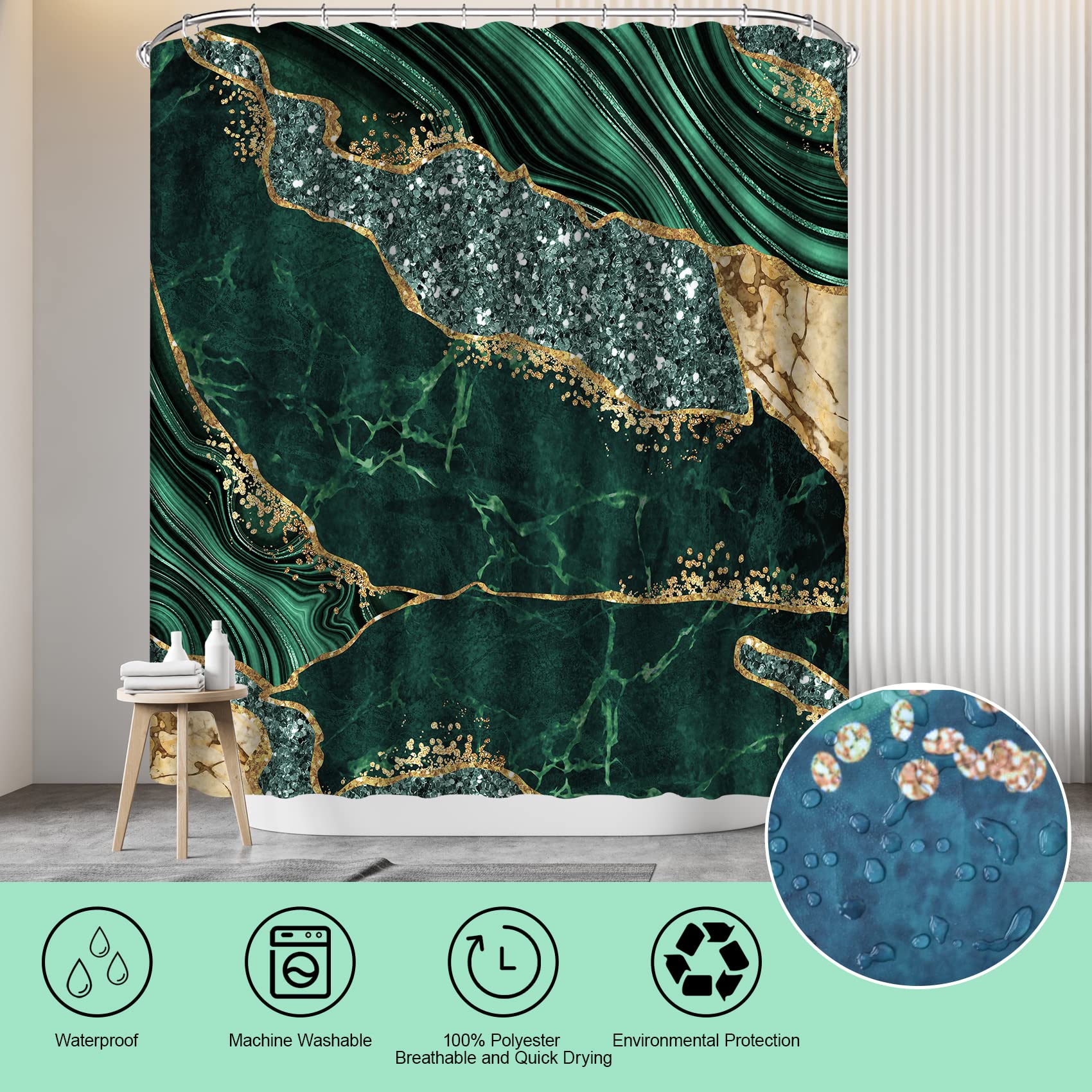 EMHOME toilet lid cover green complements marble décor for a coordinated bathroom look