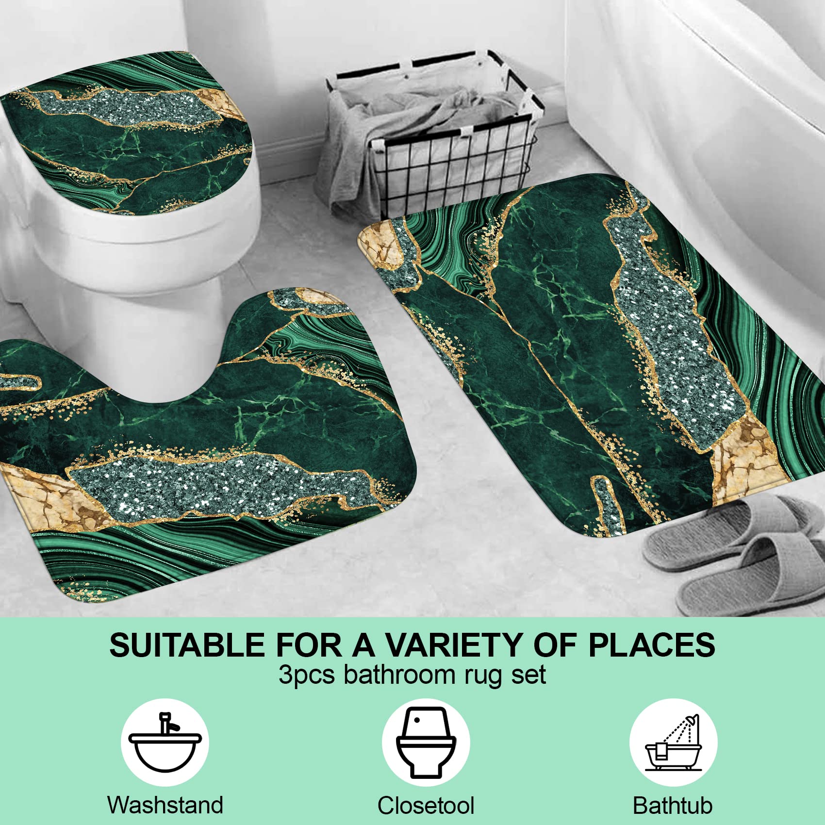 EMHOME U-shape rug green provides non-slip comfort around the toilet area