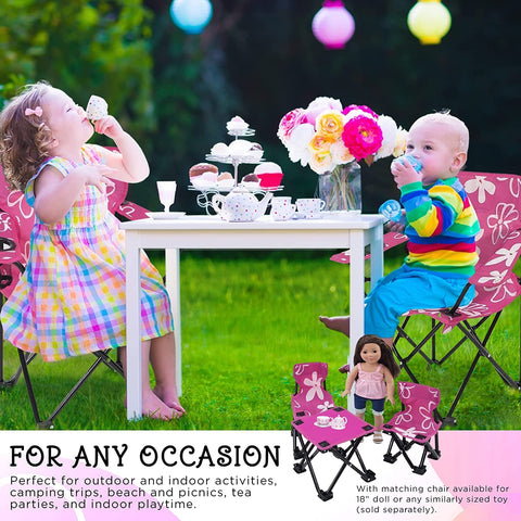 Emily Rose Kids pink folding chair carry case, matching bag for easy transport.