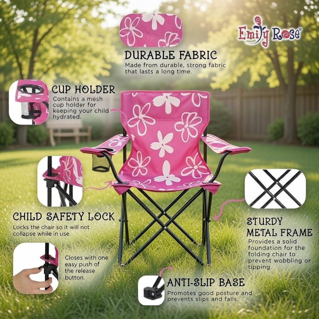 Emily Rose Kids pink folding chair cup holder, drink within reach during outdoor adventures.
