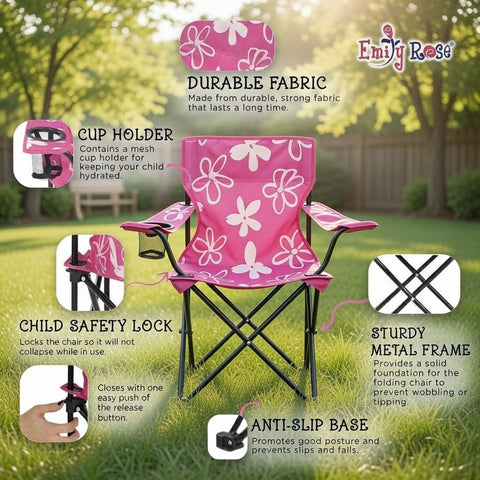 Emily Rose Kids pink folding chair cup holder, drink within reach during outdoor adventures.