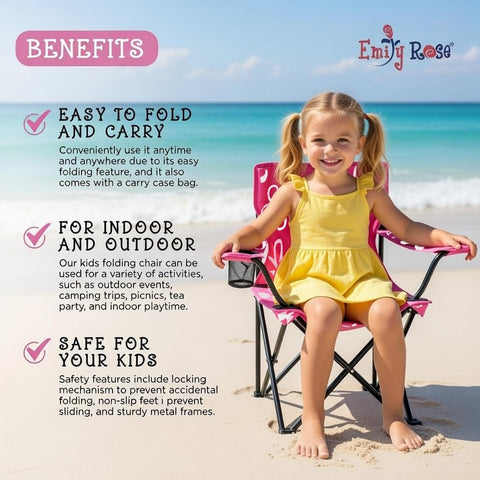 Emily Rose Kids pink folding chair folded, compact storage for limited spaces.