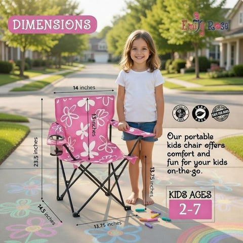 Emily Rose Kids pink folding chair side view, lightweight travel companion for families.