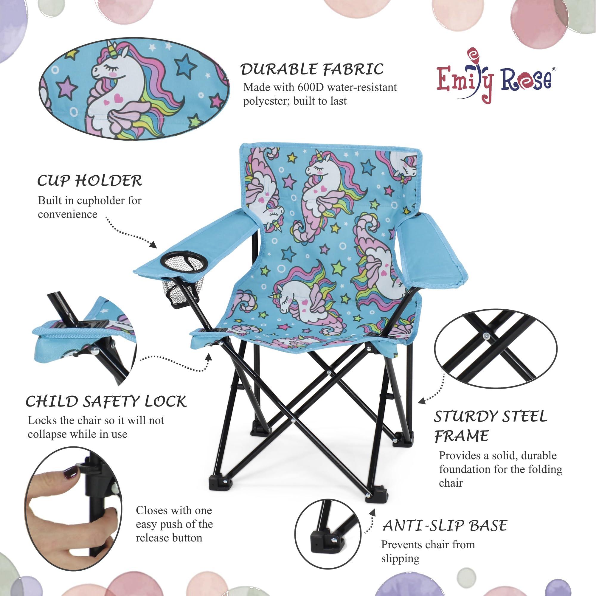 Emily Rose Sea Unicorns safety lock shown on chair