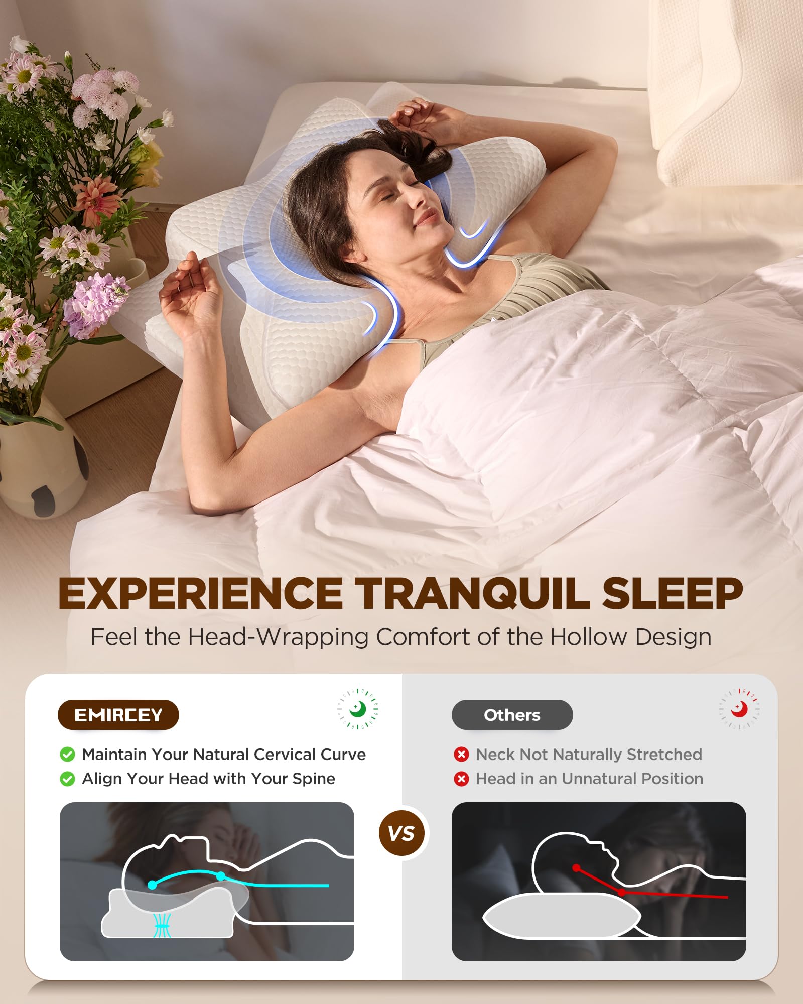 Emircey Dream Without Pain pillow used by a side sleeper for comfort.