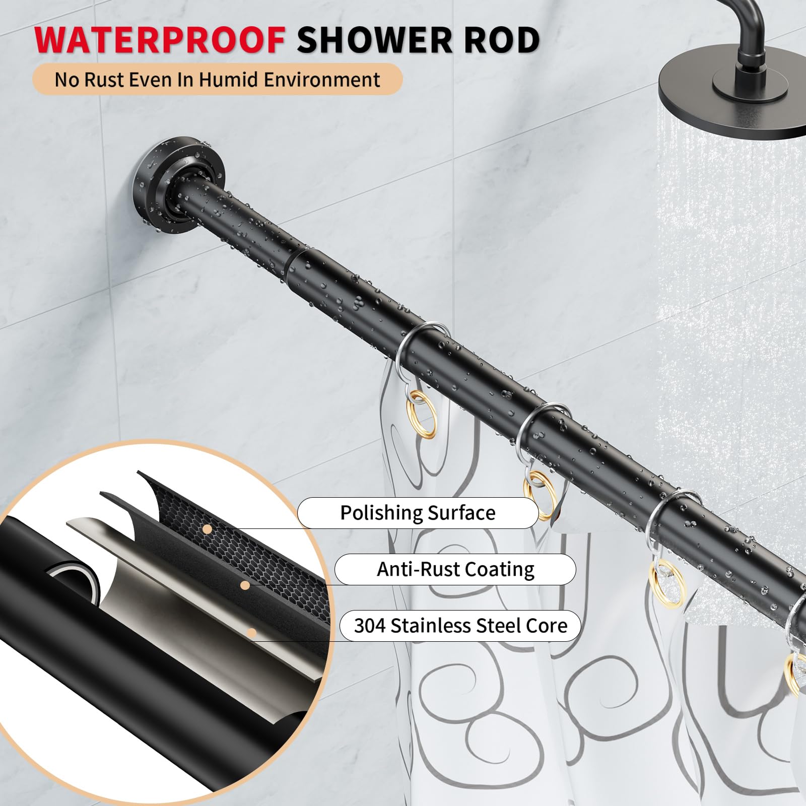 Emlaoe adjustable tension rod length twist allows 34-80 inch fitting.