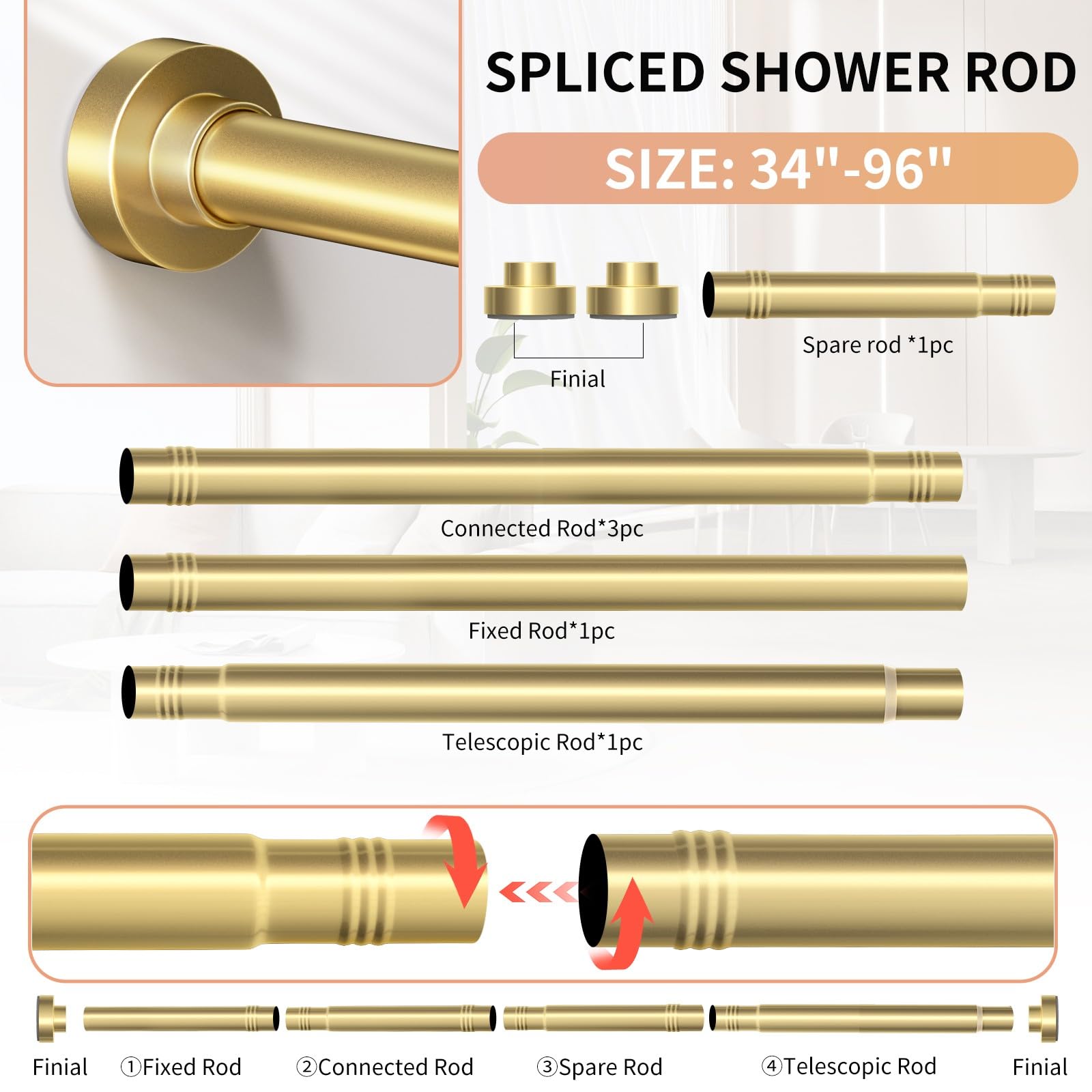 Durable finish of Emlaoe Gold Shower Rod resists moisture and wear.