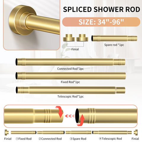 Durable finish of Emlaoe Gold Shower Rod resists moisture and wear.