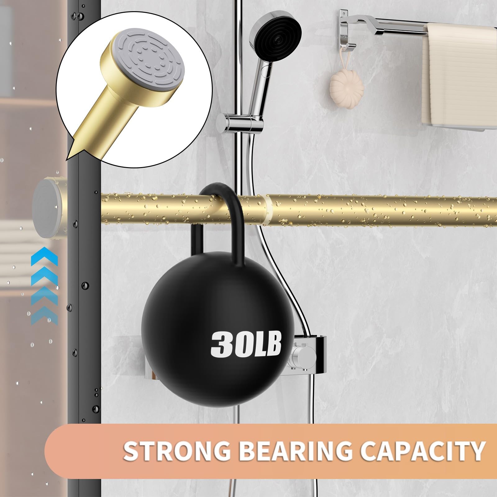Modern design of Emlaoe Gold Shower Rod complements contemporary bathrooms.
