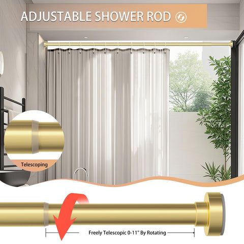 No-drilling installation of Emlaoe Gold Shower Rod demonstrated for quick setup.